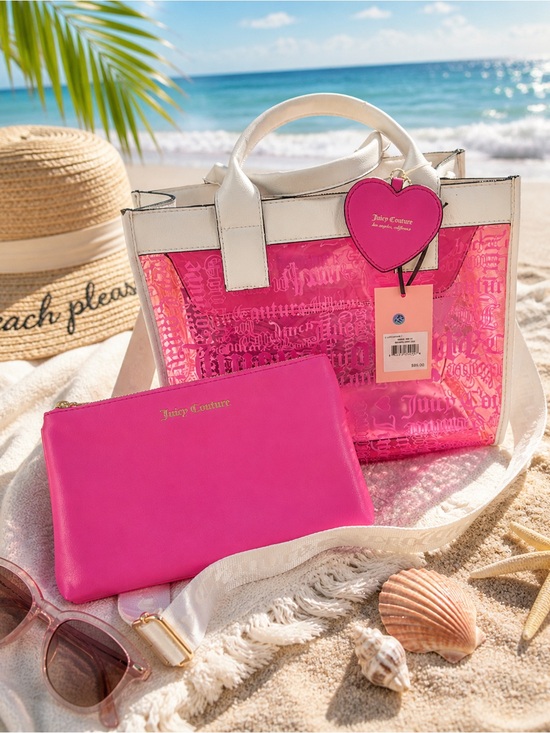 Juicy Couture Handbags - Juicy Couture Hot Pink Clear Tote with Matching Pouch